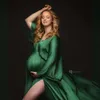 Vestido de fotografia de maternidade elegante cetim macio de chiffon de manga longa vestido de gravidez de fotografia boêmia