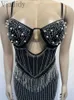 Runway Dresses Rhinestone Beading Hollow Bandeau Backless Slim Party Dress T240515