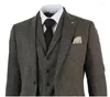 Men's Suits Grey Brown Tweed Men Suit Prom Tuxedo Slim Fit Groom Jacket Custom 3 Piece Blazer Sets Terno Masculino Traje Americana Hombre