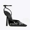 하이힐 Baotou Metal Sandals 슬림 한 백 공기 패션 스퀘어 발가락 발목 끈 단색 얇은 신발 76 D 896b