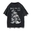 Hip Hop Street Clothing T-Shirt T-Shirt Heart Print T-Shirt Summer 100 ٪ Cotton Vintage Wash T-Shirt Usisex Top 240510