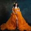 Pluize gouden zwangerschapsgewaden voor zwangere vrouwen uit schouder een lijn tule fotografie jurken sexy sweep trein baby shower jurken