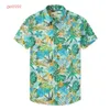 남자 티셔츠 2022 남성용 하와이 셔츠 열대 잎 컬러 블록 프린트 해변 휴가 셔츠