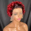 Vonder Saç Malezya Perulu Hint Brezilyalı 1b Kırmızı 100% Ham Virgin Remy İnsan Saç Pixie Kıvırcık kesilmiş 13x1 Kısa Peruk P33