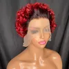 ヴォンダーヘアマレーシアペルーインディアンブラジル1Bレッド100％生バージンレミーヒューマンヘアピクシーカーリーカット13x1ショートウィッグP33