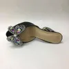 women 2024 Ladies patent real leather Rhinestone high heels sandals summer Flip-flops slipper slip-on wedding dress shoes diamond Ballots 3D bow tie black 03e0