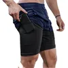Mens 2 i 1 Running Shorts Summer Athletic Gym Workout Performance with Handduk Loop Pockets Stretchy Quick Dry 240513