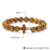 Strang Grüne Aventurin Jesus Kreuz Charmalme Armband Naturstein Unakites Obsidian Amethysten Malachit 8mm Perlen Armbänder für Frauen Männer