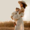 Photo Photo Shoot de vestido de maternidade plissado de chiffon de manga longa do ombro de quatro peças vestido fotográfico de estilo boho para mulheres