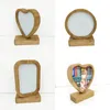 Heart Sublimation Blank Photo Frame With Base Decoration Picture Sided FY4991 Bamboos Round Wood Frames Magnetism Double Painting Love Mjja