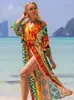 Baddräkt täcker tryckt kimono för havs boho coverup långa lyxiga strandutflykter bälte badkläder cape semester baddräkter försäljning