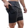 Mens 2 i 1 Running Shorts Summer Athletic Gym Workout Performance with Handduk Loop Pockets Stretchy Quick Dry 240513