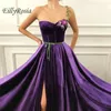 Party Dresses Purple Velvet Prom A Line Floor Length Side Split Sweetheart Elegant Evening Gowns Arabic Style Flowers Appliques Abiye