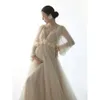 الحمل Tulle Baby Showers Champagne Beautiful Mesh Guipure v-Dech Anniversary Daternity Dress Dress
