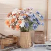 Decorative Flowers Simulation 5 Heads Dahlia Artificial Green Plants Leaves Home Dining Table Center Layout Windows Display Wedding Decor
