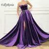 Party Dresses Purple Velvet Prom A Line Floor Length Side Split Sweetheart Elegant Evening Gowns Arabic Style Flowers Appliques Abiye