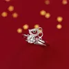 Cluster Rings Sole Memory 2024 Rat Year Zodiac Sign Mouse Crystal Zircon Silver Color Resizable Opening Ring For Women Luxury Jewelry SRI504