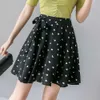 Fashionabla nya sommar kvinnor franska design hög midja blommig polka dot chiffong a-line kort kjol