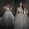 Sierlijke trouwjurken Hoge nek Bruidsbaljurken Pailletten Beading Lange mouw Sweep Train Custom Made Bruid Dress Vestido de novia