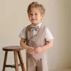 Kinderen Khaki Luxe verjaardagsjurk Kids Beaufitul Fotopak Pak jongens formeel trouwfeest Performance Dance Tuxedo Wear