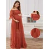 Dames off-shoulder a-line tule Boheemse kraamjurk voor babydouche