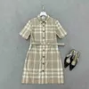 Basic & Casual Dresses Designer Summer Dress High Quality British Plaid Skirt Women's High end Plaid Shirt Collar Short Sleeve Dress ED0V