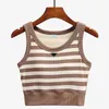 Summer women's tank top, women's neck hanging bra integrated striped suspender knitted sleeveless T-shirt