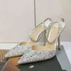 Lyxiga strassfest paljetter med ankelband Kvinnor Pumpar Elegant stilett High Heels Spring Summer Fashion Crystal Wedding Prom Shoes 240511