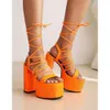 style 2024 new lady Ladies leather 14CM chunky high heel sandals solid Cross-tied 4CM platform peep-toe wedding party shoes Ankle Strap size 34-43 Serpentine a5d1