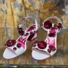 Sandals dames véritables femmes 2024 chaussures de robe brevetée 6cm talons hauts peep-toe mariage fête imprimé boucle boucle de boucle diamant bohemia coloré rose taille d b720