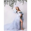 写真のための花の印刷マタニティドレス取り外し可能な袖の妊娠女性の写真撮影ドレス付き妊娠中のガウン