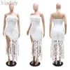 Runway Dresses Women Sexy Solid Color Ruffles Trim Decor Bodycon Irregular Bandeau Party Dress T240515