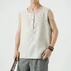 Męskie topy zbiornikowe mężczyźni Linen Summer Vintage luźne luźne, swobodne ultracienne koszulki T-shirt man w stylu