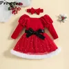 Mädchenkleider Prowow 0-5y Winter Mädchen Weihnachten für Kinder geschwollene Ärmel rotes Samt Star Plüsch Prinzessin Kleid Kinder Jahr Kostüm