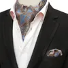 Linbaiway Men Suits Ascot Tie Set for Man Cravat Ties Hantkerchief Floral Paisley Pocket Square Wedding Custom Logo Neck 244n