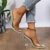 Klänningskor Trend Fashion PVC Jelly Sandals Crystal Open Ted Toed Thin Thin klackar Kvinnor Transparenta tofflor Pumpar utanför plus storlek 43