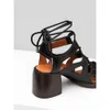 Ladies Sandals Cow Real 2024 Skórzane palce seksowne impreza ślub Chunky High Heel Done out Casual Peep-Toe Buty Lace Up Crossed Mix Black Kolor Rozmiar 4-44 D 80AC