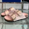 2024 Summer Beach Loafer Slipper Suede Cowhide Leather Buckle Slide Flip Flops