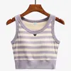 Summer women's tank top, women's neck hanging bra integrated striped suspender knitted sleeveless T-shirt