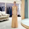 Party Dresses Elegant Champagne Evening Dress Mangas Compridas Vestido de Noche Largos Fiesta Elegante Long ärmar