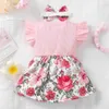 Girl's jurken Little Girl Pink Water Lily Print Color Matching Dress WX