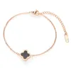 Rose gold simple black edge double-sided four-leaf clover anklet women's fashion titanium steel does not fade summer Internet celebrity jewelry