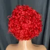 Vonder Saç Malezya Perulu Hint Brezilyalı 1b Kırmızı 100% Ham Virgin Remy İnsan Saç Pixie Kıvırcık kesilmiş 13x1 Kısa Peruk P33