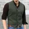 2023 Modest Dark Green Wedding Groom Vests Wool Herringbone Tweed Vests Groomsmen Vest Mens Suit Vest Prom Blazers Waistcoat Plus Size 273s