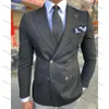 Abiti da uomo a doppio petto di alta qualità uomini lunghezza regolare blazer piatto slim forma formale business a 2 pezzi pantaloni grigi grigi