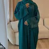 Ubranie etniczne satyna otwarta Abaya Kimono muzułmańska sukienka zwykła Abayas dla kobiet Dubai elegancki indyk kaftan hidżab szatę Ramadan Eid Islamski
