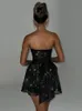 Mozision élégant sans bretelles sexy mini-robe femme mode noir offsholder backless plined sequins Sparkle Club Party 240513