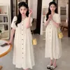 Moda de estilo coreano Gretida feminino de verão de manga curta Maternidade Maternidade vestida plissada vestidos de gravidez solta