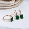 Bröllopsringar Syoujyo Square Protein Stone Dark Green Natural Zircon Ring 585 Rose Gold Vintage Jewelry Luxury Q240514
