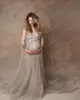 Party Dresses Designer Silver 3D Floral Appliques Maternity Dress Pography Sexy V-neck Sequins Lace Mesh Front Split Pregnant Women Gowns